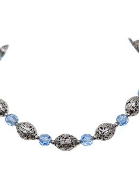 Vintage 1960s Signed Napier Rhodium Plated Faux-Aquamarine Beaded Necklace